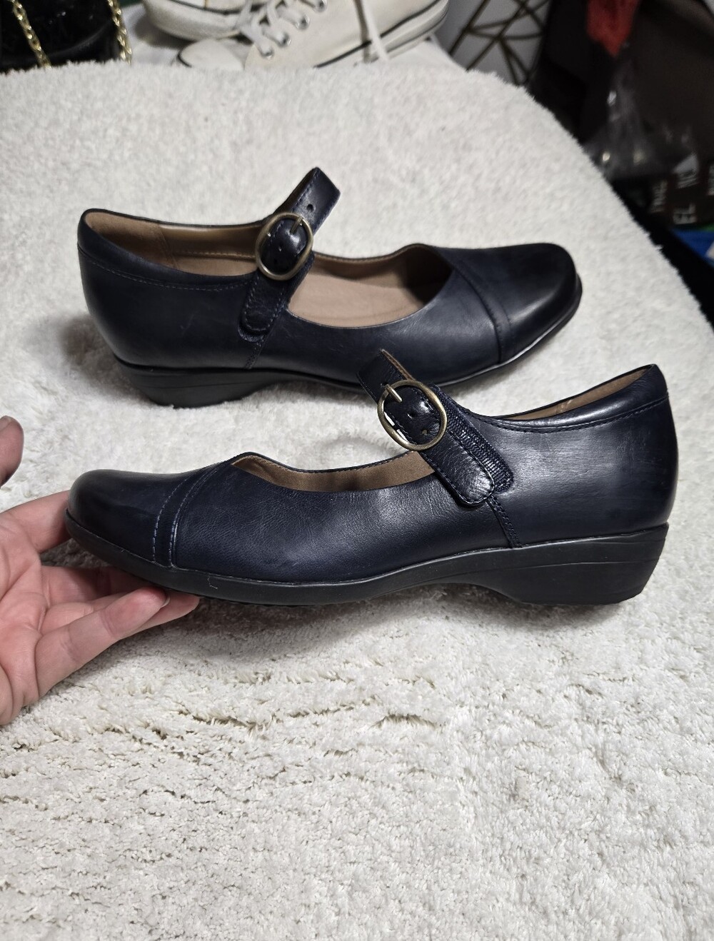 Dansko Fawna Mary Jane flat Navy Blue Velcro Closure Sz 38
